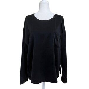Lunya Black Long Sleeve Silk PJ Top Washable Relaxed Fit Pajama Size L NEW